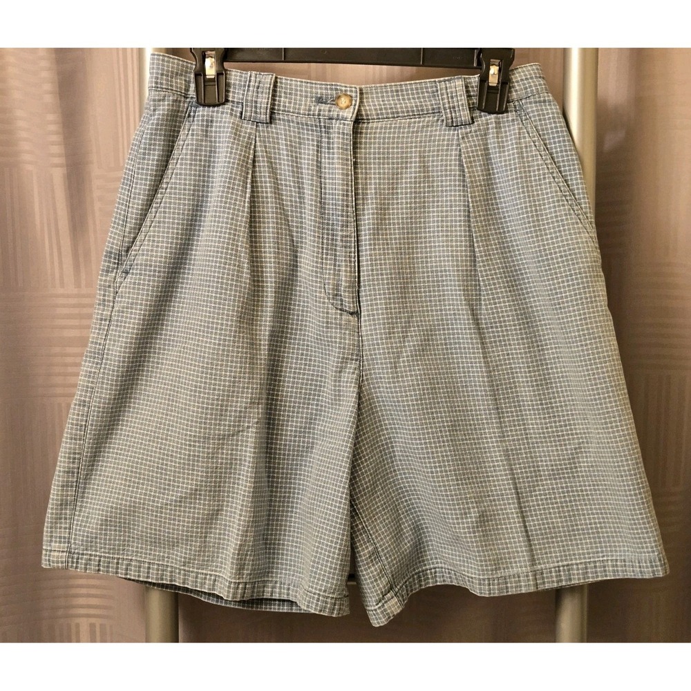 Jones New York Sport Shorts Womens Sz 10 Blue Checked Cotton Shorts 28x7